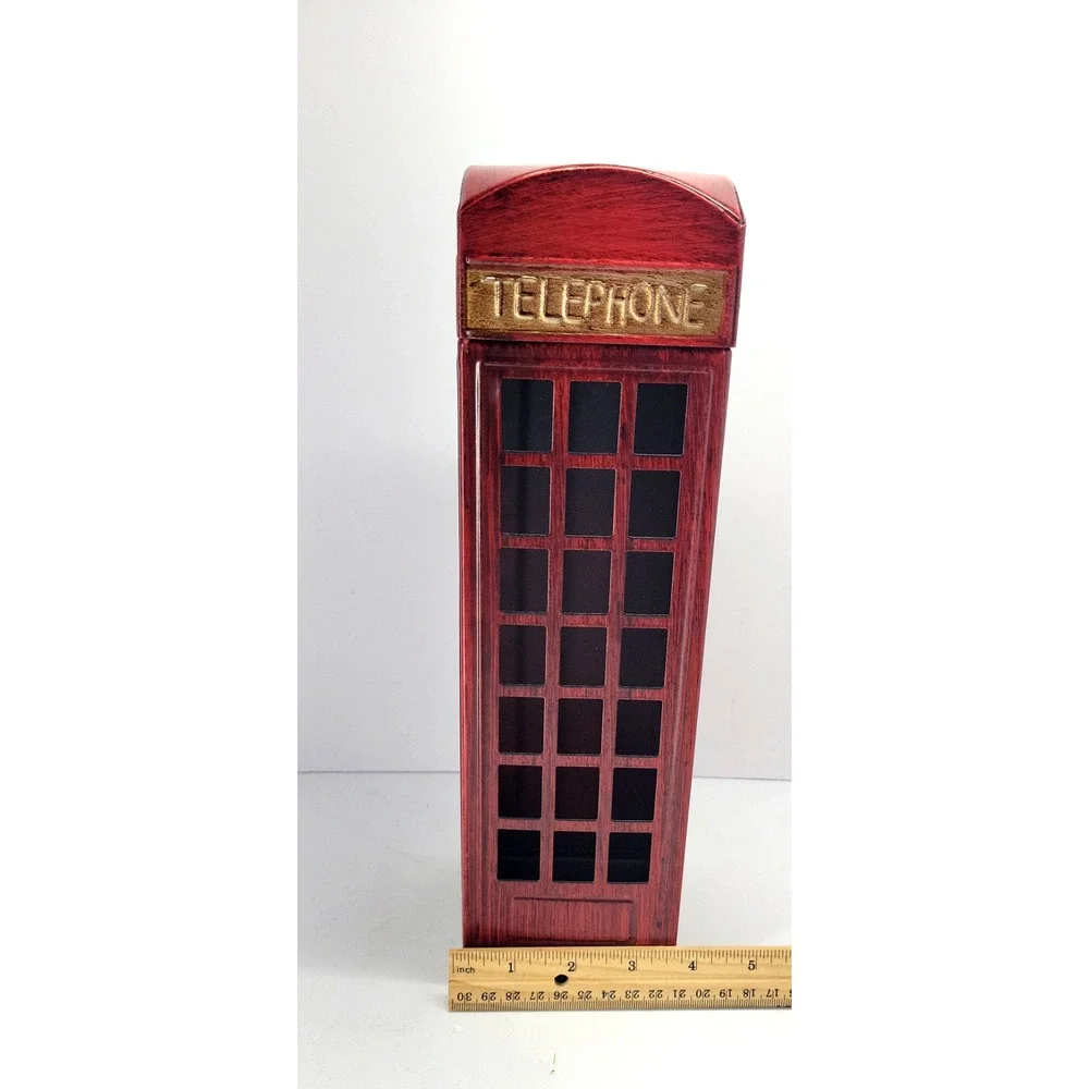 London Red Telephone Booth Metal Wine Bottle Holder 12